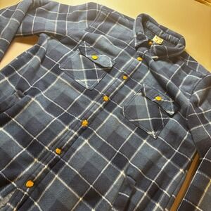 Voyager Mens Blue Plaid Fleece Sherpa‎ Lined Button Up Shirt Jacket Size M